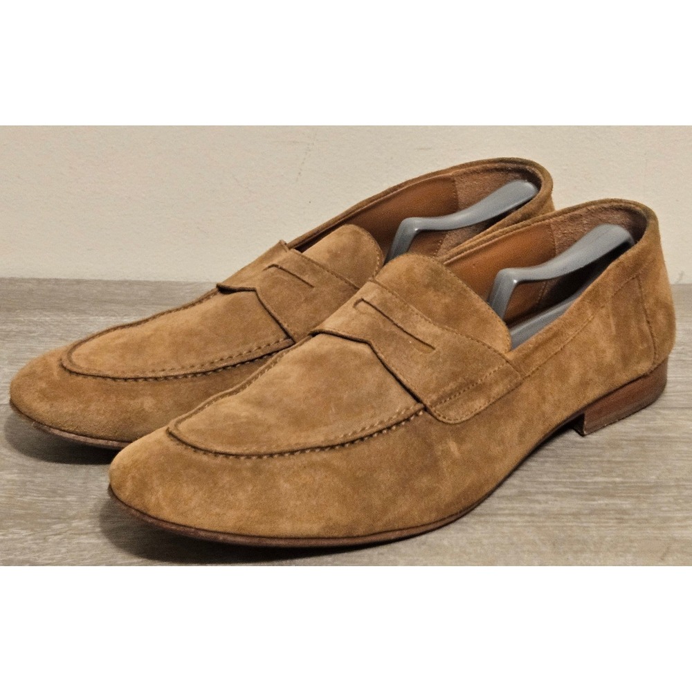 Jack Erwin Mens Light Brown Suede Penny Loafers Made in Portugal Size 14